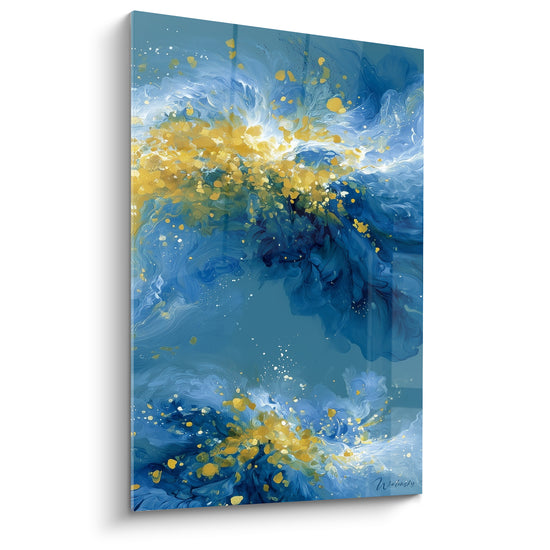 Wellenbild in Marineblau mit goldenen Akzenten - Himmelschaum - Farbige Abstrakte Edition