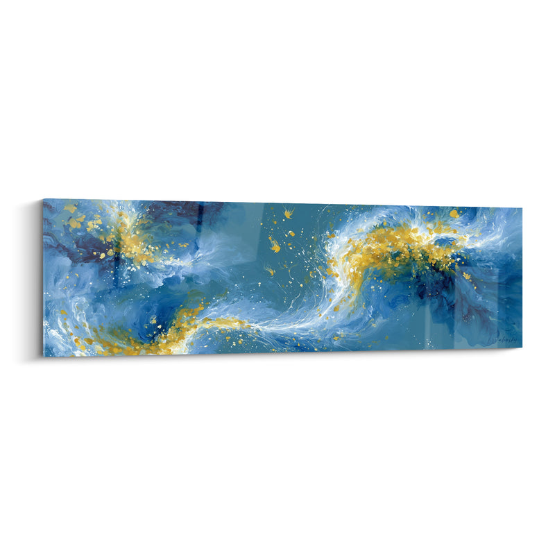 Tableau Vagues tourbillonnantes bleu et doré éclatant - Souffle océanique - Edition Abstrait Coloré