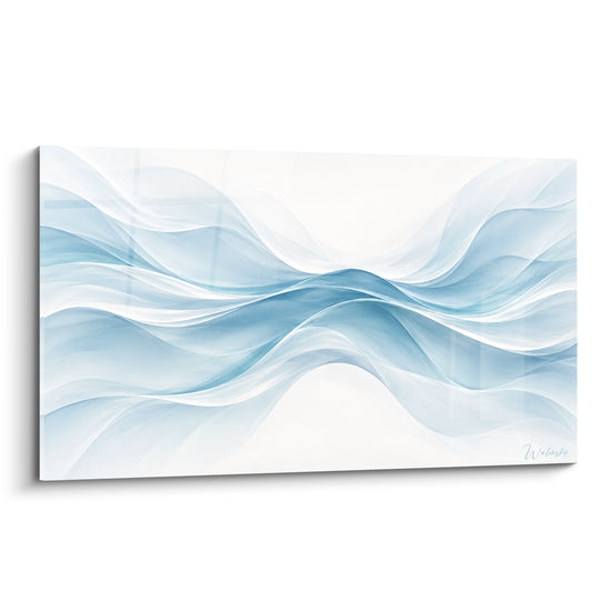 Tableau Vague resserrée bleu ciel et blanc au creux central - Nœud d'écume translucide - Edition Abstrait coloré