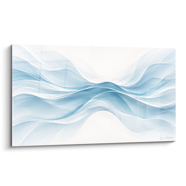 Tableau Vague resserrée bleu ciel et blanc au creux central - Nœud d'écume translucide - Edition Abstrait coloré