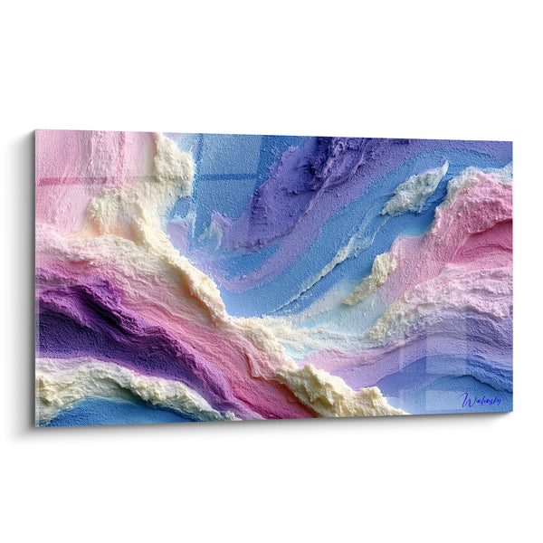 Cuadro Olas texturizadas rosas y azul pastel - Deriva helada - Edición Abstracta Colorida