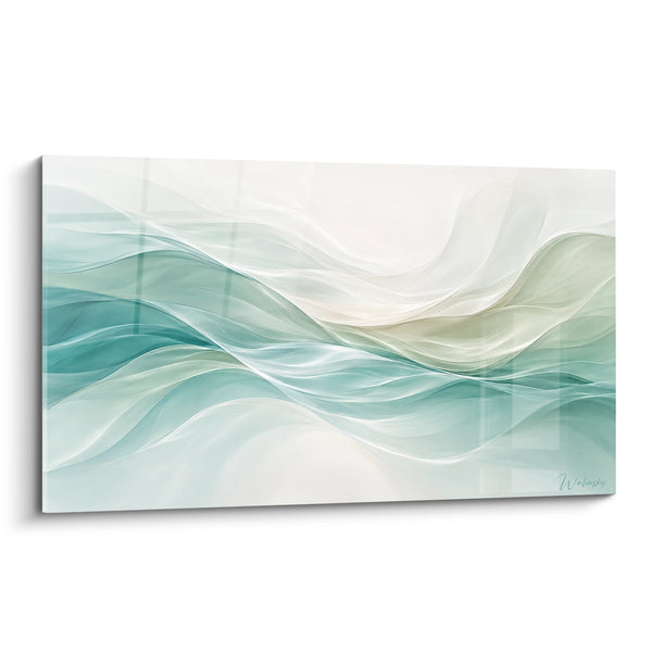 Tableau Vagues fluides turquoise et ivoire - Souffle marin - Edition Abstrait coloré