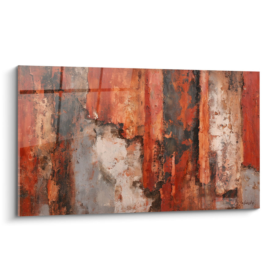 Tableau abstrait tons corail et gris - Harmonie terrestre - Edition Feng shui Centre Terre
