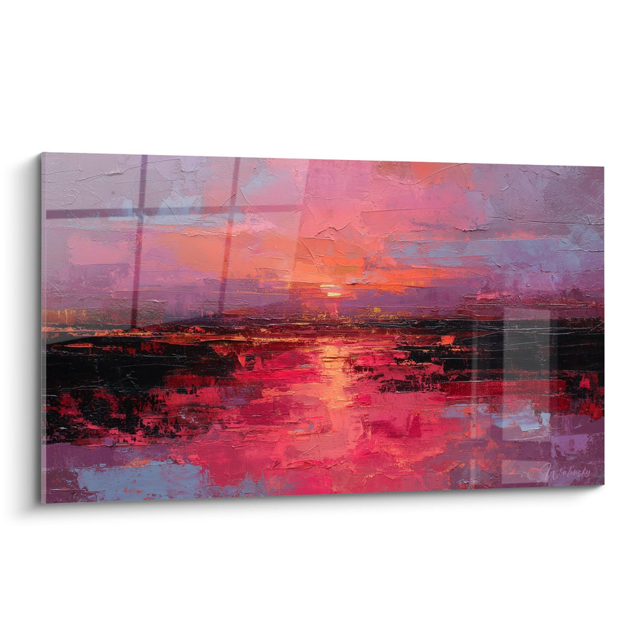 Tableau Coucher de Soleil Abstrait Rose et Violet - Éclat Crépusculaire - Edition Feng shui Sud-Ouest Terre