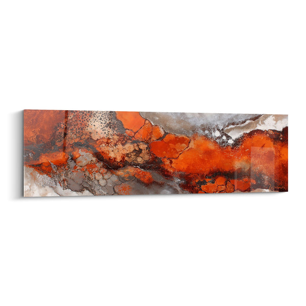 Abstract schilderij met oranje en verbrande aarde stromingen en korrelige texturen - Aardse magma - Feng shui Centrum Aarde editie