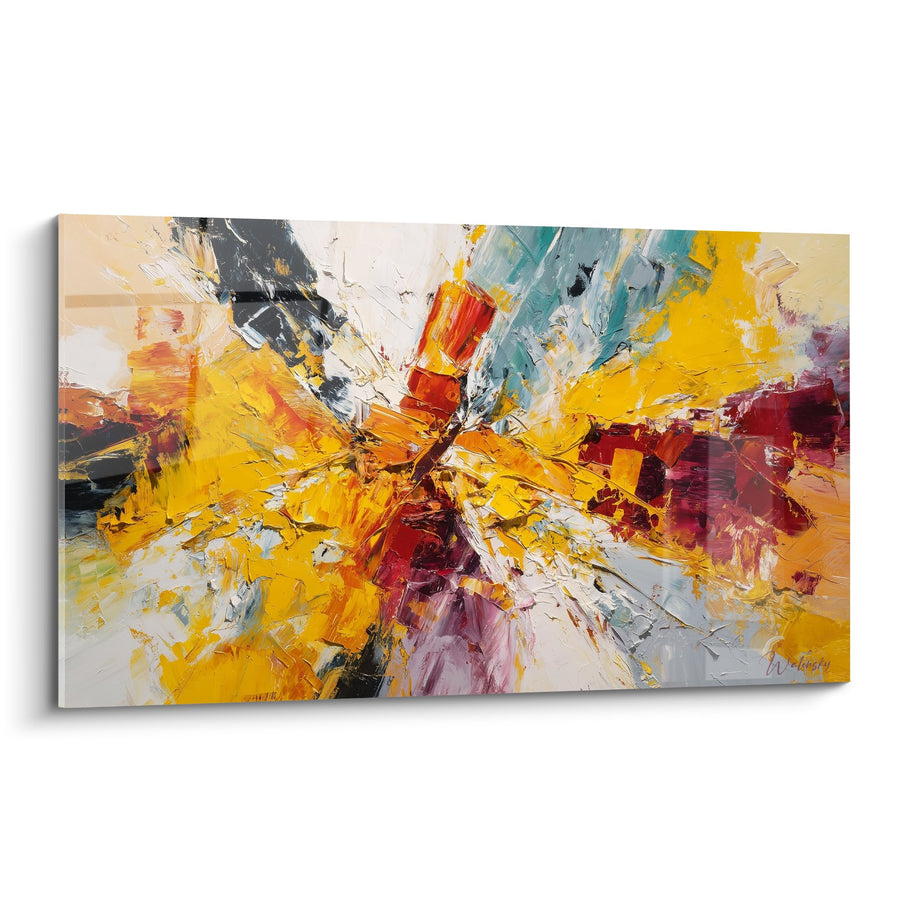 Tableau Abstrait Explosion de Couleurs Chaudes Jaune Orange Rouge - Énergie Créative - Edition Feng shui Sud Feu