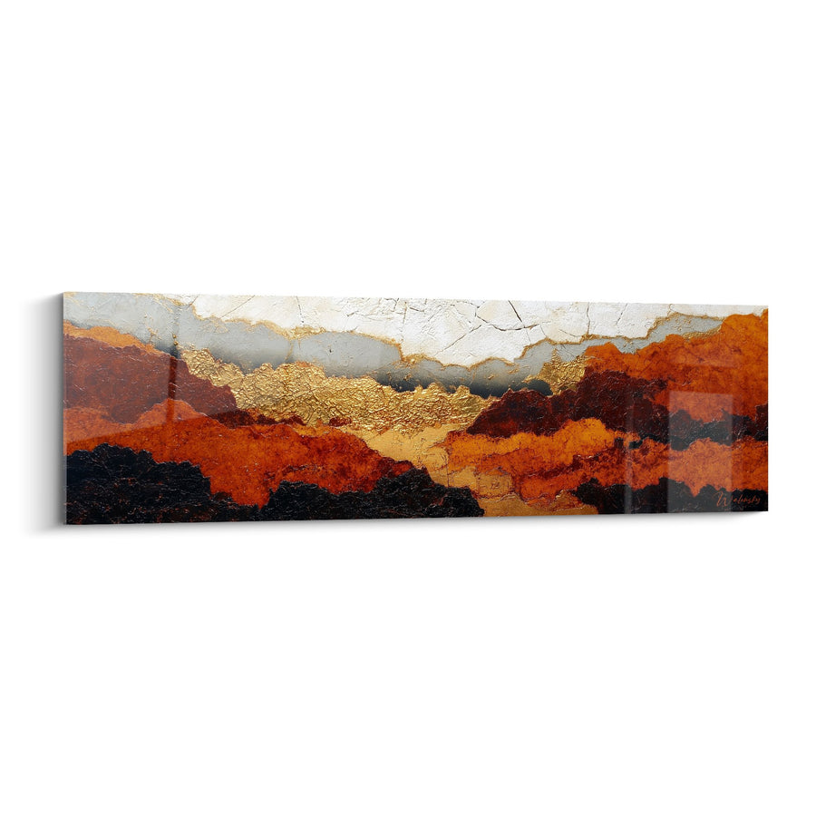 Tableau paysage abstrait aux teintes cuivrées et dorées - Horizons de feu - Edition Feng shui Centre Terre