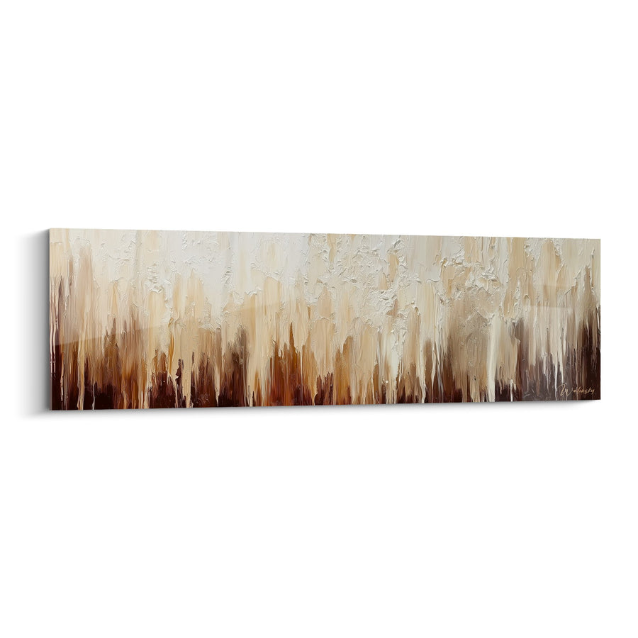 Tableau abstrait dégradé de flammes ocre et crème aux textures verticales - Harmonie Terrestre - Edition Feng shui Centre Terre
