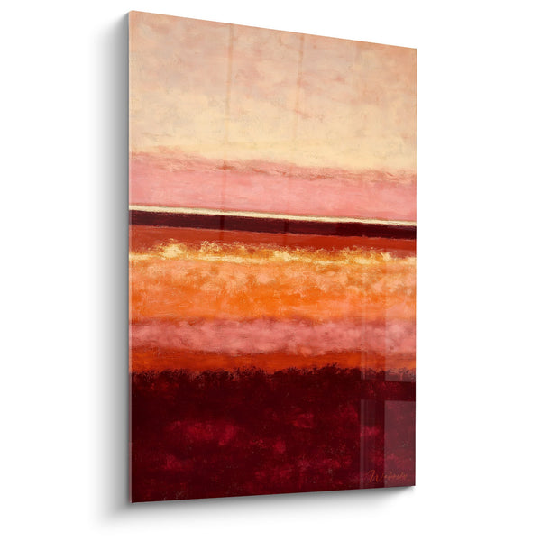 Abstract schilderij okeroranje bordeauxrood kleurverloop horizontale strepen - Warme Horizonten - Feng shui Zuidwest Aarde Editie