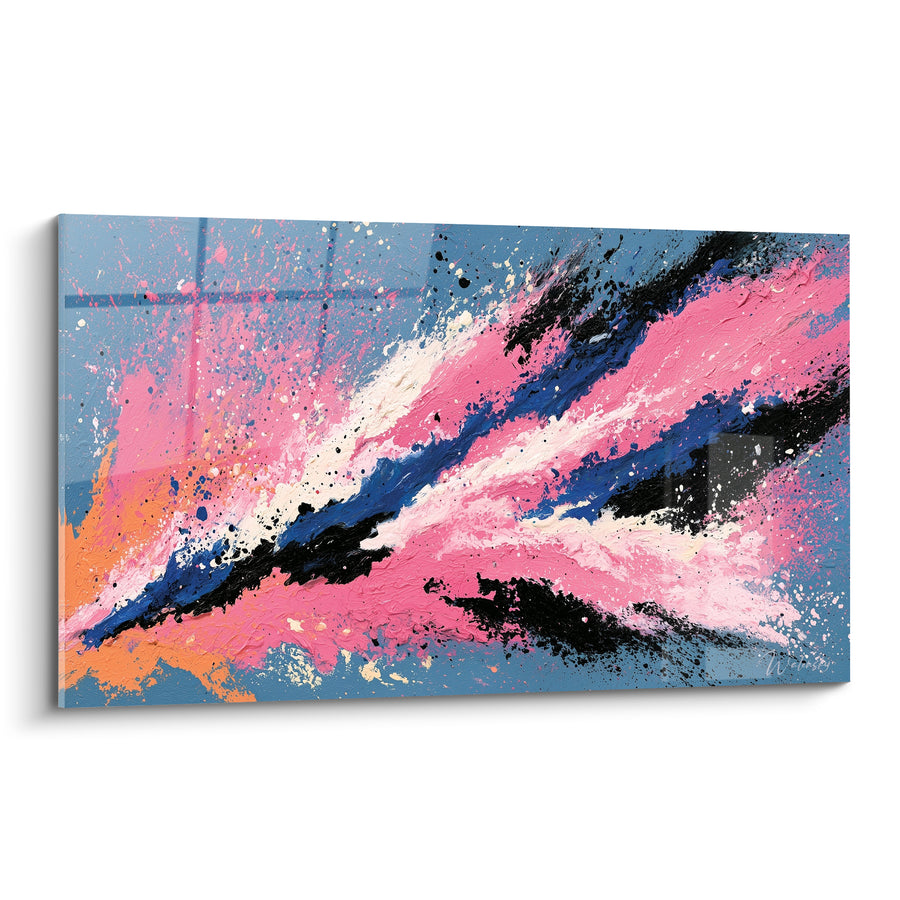 Tableau Diagonale explosive rose et bleu - Traînée fulgurante - Edition style Peinture abstrait