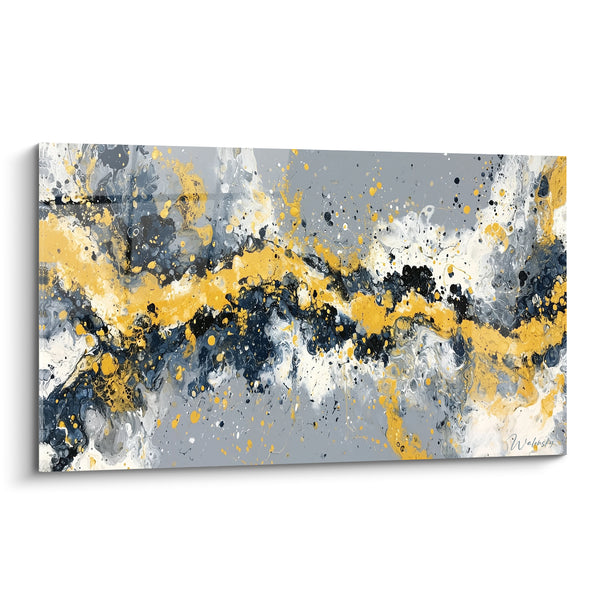 Tableau Coulée abstraite dorée et anthracite - Faille en fusion - Edition style Peinture abstrait