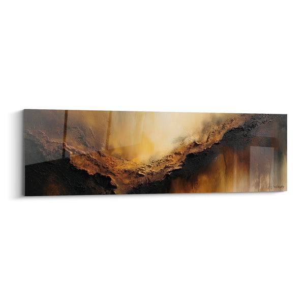 Cuadro abstracto dorado y negro con texturas minerales - Resplandor Terrestre - Edición Feng Shui Norte-Este Tierra