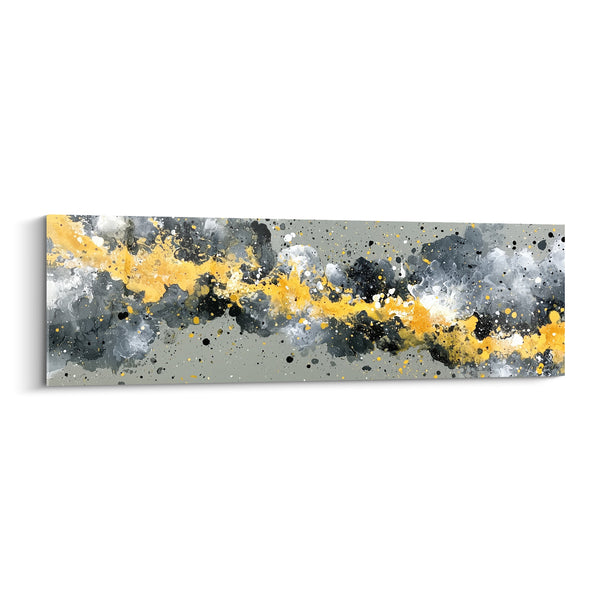 Tableau Traînée jaune et noire aux éclaboussures denses - Poussière stellaire grise - Edition style Peinture abstrait