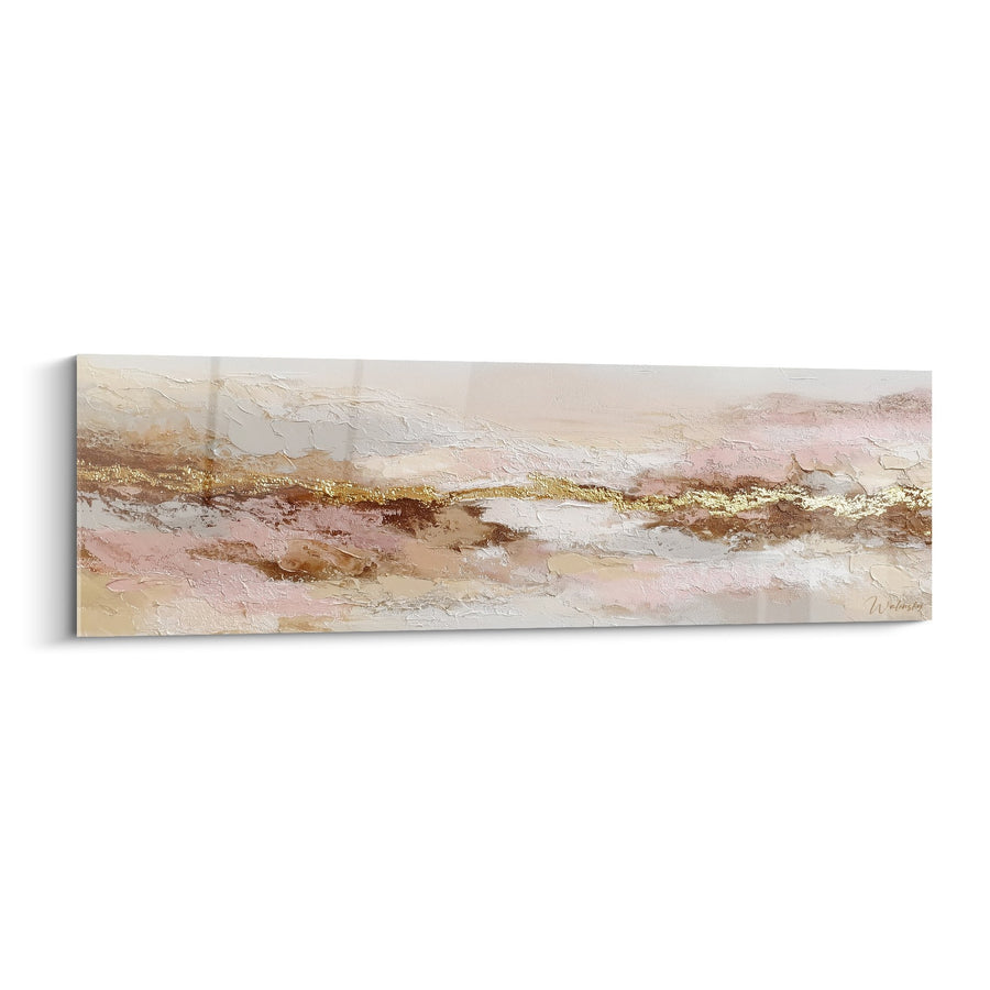Tableau abstrait coulées dorées et roses sur fond beige - Harmonie minérale - Edition Feng shui Centre Terre