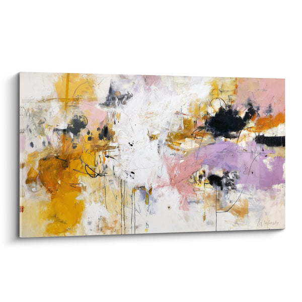 Abstract schilderij met gouden, roze en paarse tinten - Kleurrijke Harmonie - Feng shui editie Zuidoost Hout