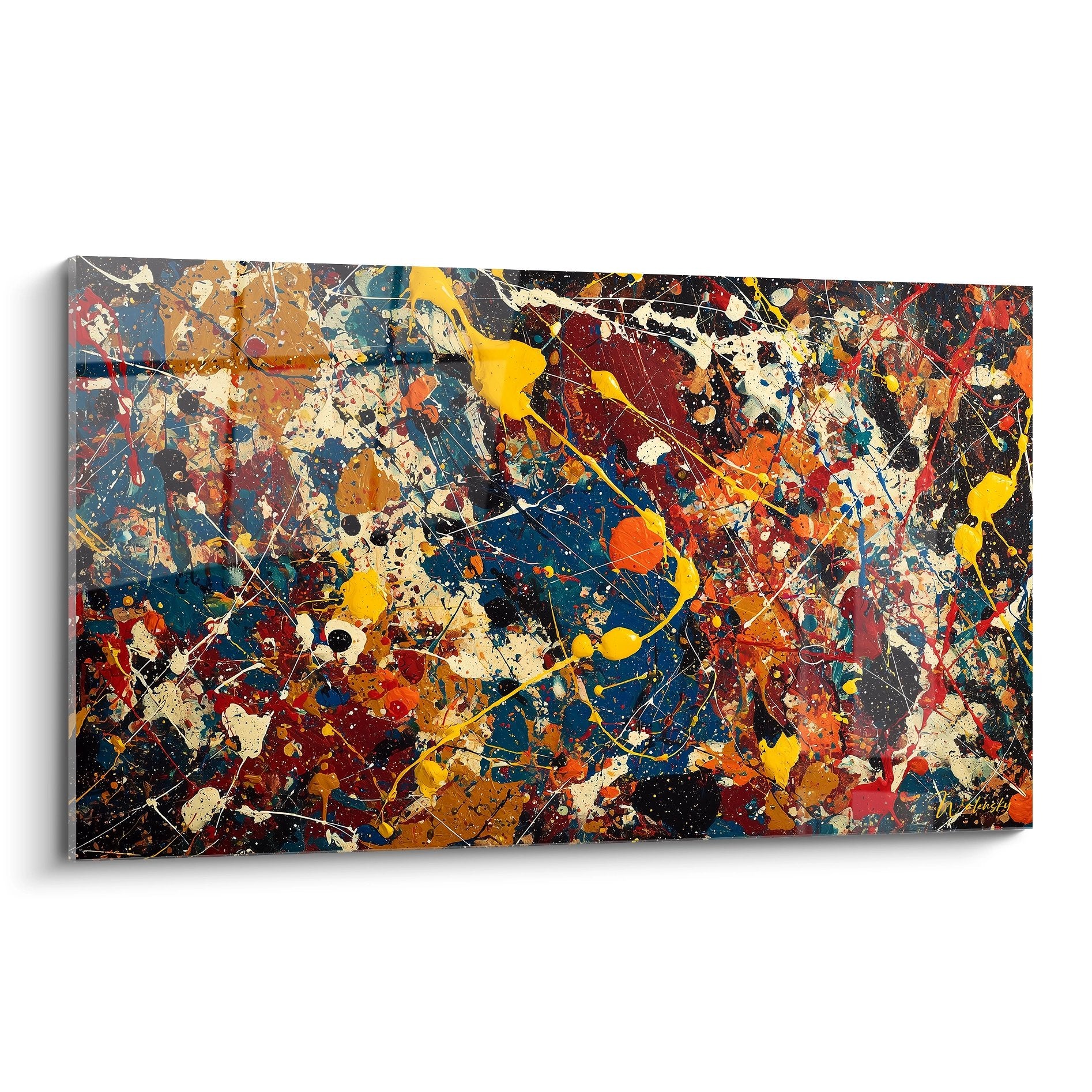 abstract painting colorful splashes blue red yellow action painting contemporary