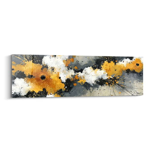 Tableau Éclaboussures ocre et anthracite en mouvement - Déflagration silencieuse - Edition style Peinture abstrait