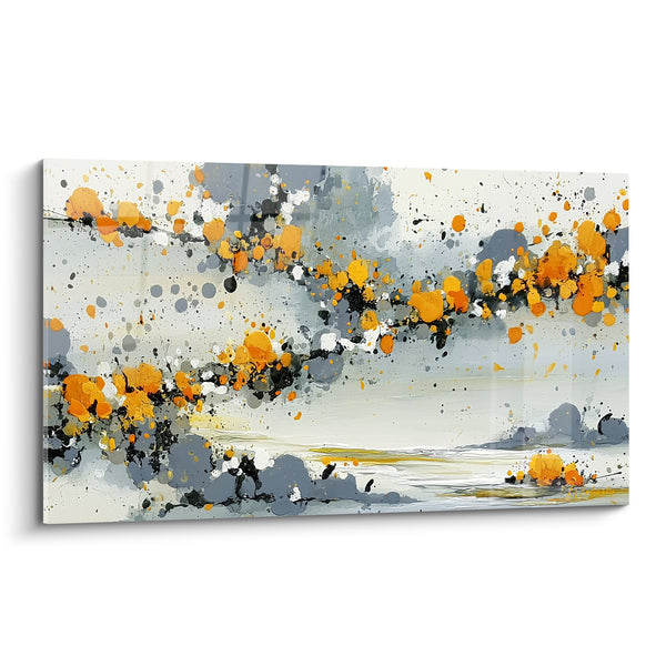 Tableau Éclaboussures orange et gris en diagonale - Traînée mordorée - Edition style Peinture abstrait