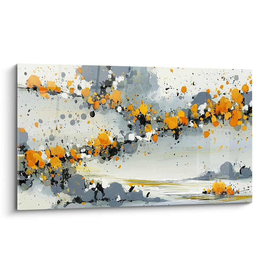 Tableau Éclaboussures orange et gris en diagonale - Traînée mordorée - Edition style Peinture abstrait
