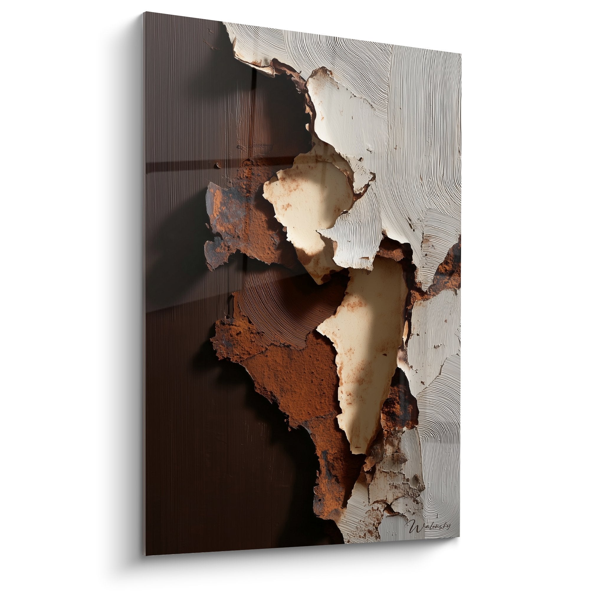 Abstract textured bark cracked white ochre feng shui northeast earth wall art decoration
