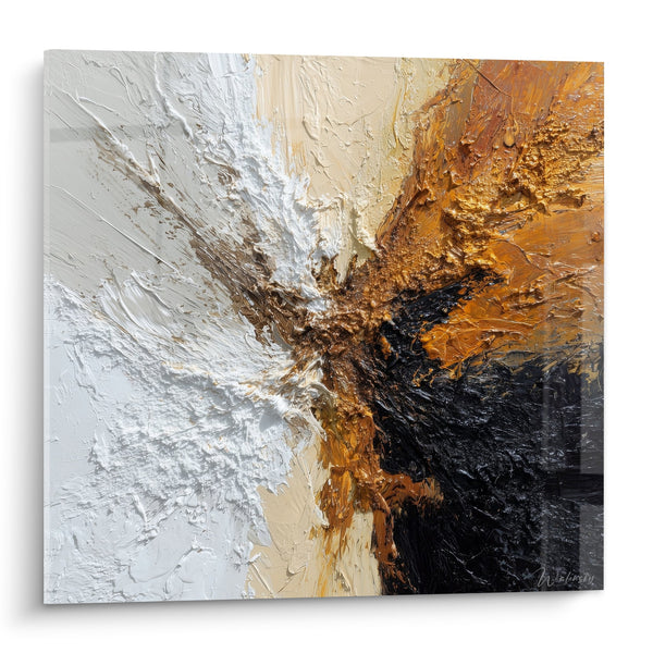 Tableau abstrait explosion de couleurs blanc crème orange et noir - Énergie Terrestre - Edition Feng shui Nord-Est Terre