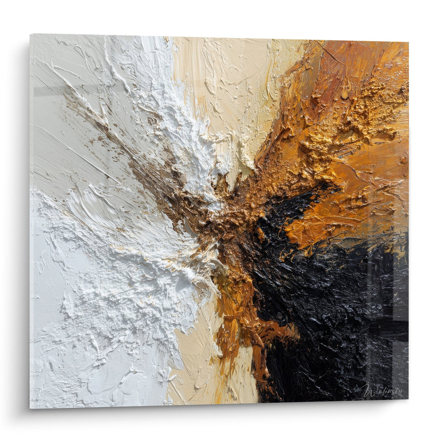 Tableau abstrait explosion de couleurs blanc crème orange et noir - Énergie Terrestre - Edition Feng shui Nord-Est Terre