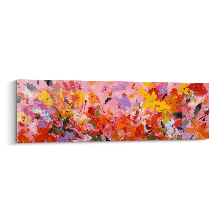 Tableau explosion de couleurs abstraites roses oranges jaunes - Symphonie florale - Edition Feng shui Sud-Ouest Terre