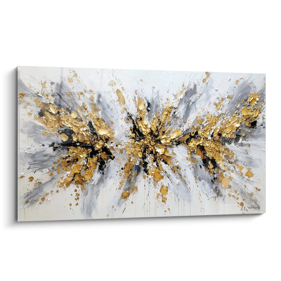 Cuadro explosión dorada y gris sobre fondo blanco - Resplandor radiante - Edición abstracta moderna