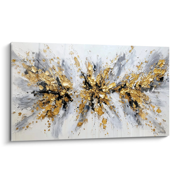 Cuadro explosión dorada y gris sobre fondo blanco - Resplandor radiante - Edición abstracta moderna