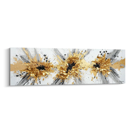 Cuadro explosión dorada y gris con destellos luminosos - Dinamismo Radiante - Edición abstracto moderno