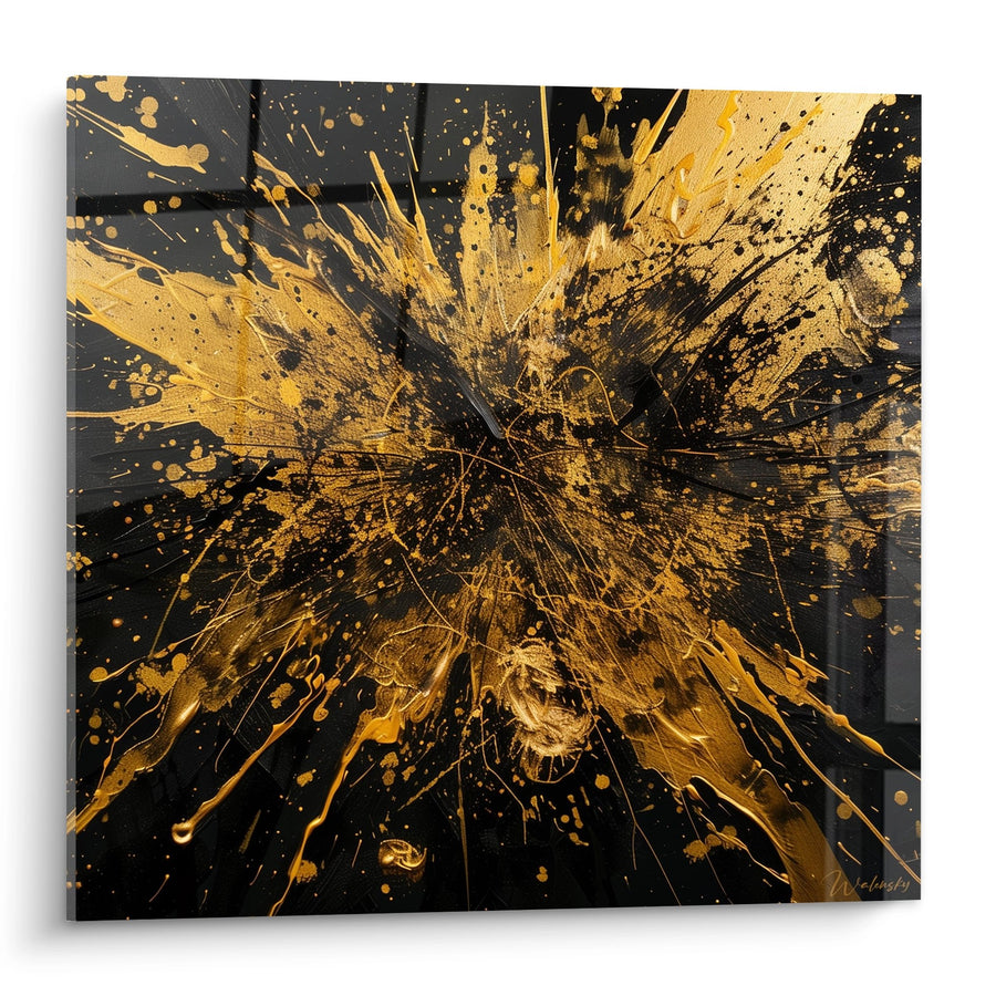 Tableau explosion dorée radiale sur fond sombre - Éclat cosmique - Edition Abstrait noir et or