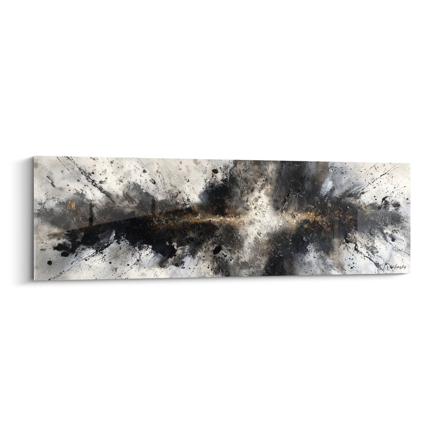 Tableau abstrait explosion gris et blanc avec touches dorées - Éclat Métallique - Edition Feng shui Nord-Ouest Métal