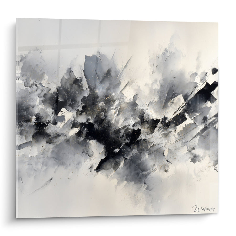 Tableau abstrait explosion monochrome gris et noir - Éclat métallique - Edition Feng shui Ouest Métal