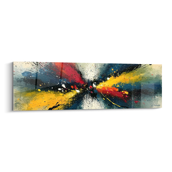 Tableau Nœud papillon jaune et bleu marine éclaté - Point de convergence lumineux - Edition style Peinture abstrait