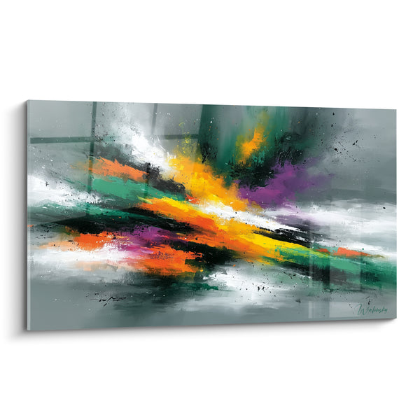 Tableau Éclaboussure orangée sur fond gris anthracite - Sursaut chromatique - Edition style Peinture abstrait