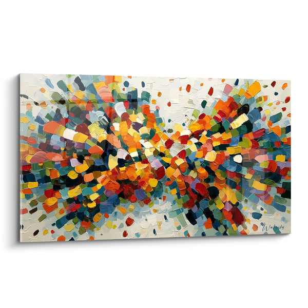 Tableau Explosion de touches orange et bleu - Éclat vibrant - Edition style Peinture abstrait