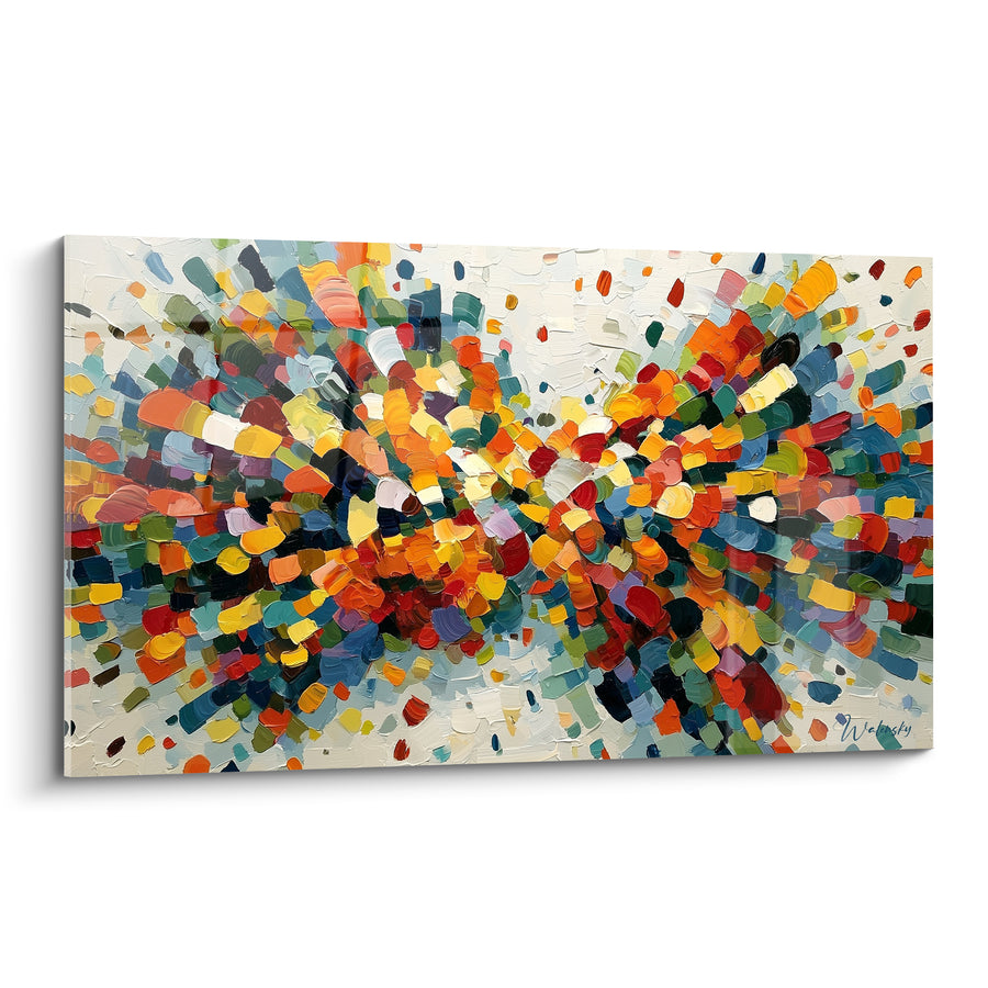 Tableau Explosion de touches orange et bleu - Éclat vibrant - Edition style Peinture abstrait