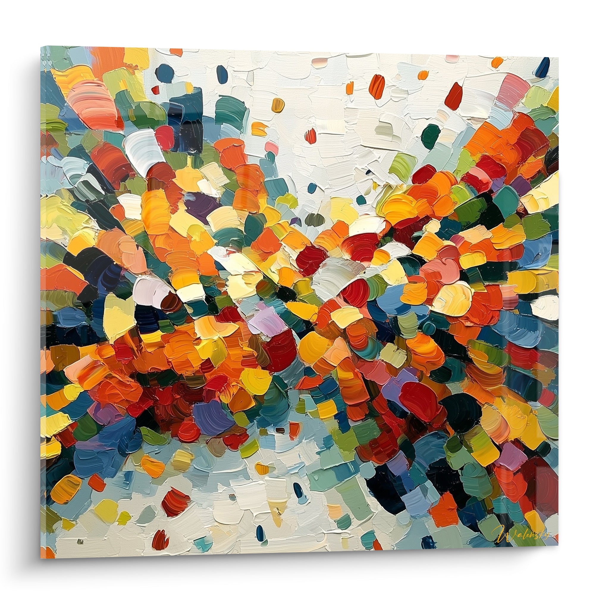 Explosion de touches orange, rouge et bleu marine en relief style Peinture abstrait sur fond clair
