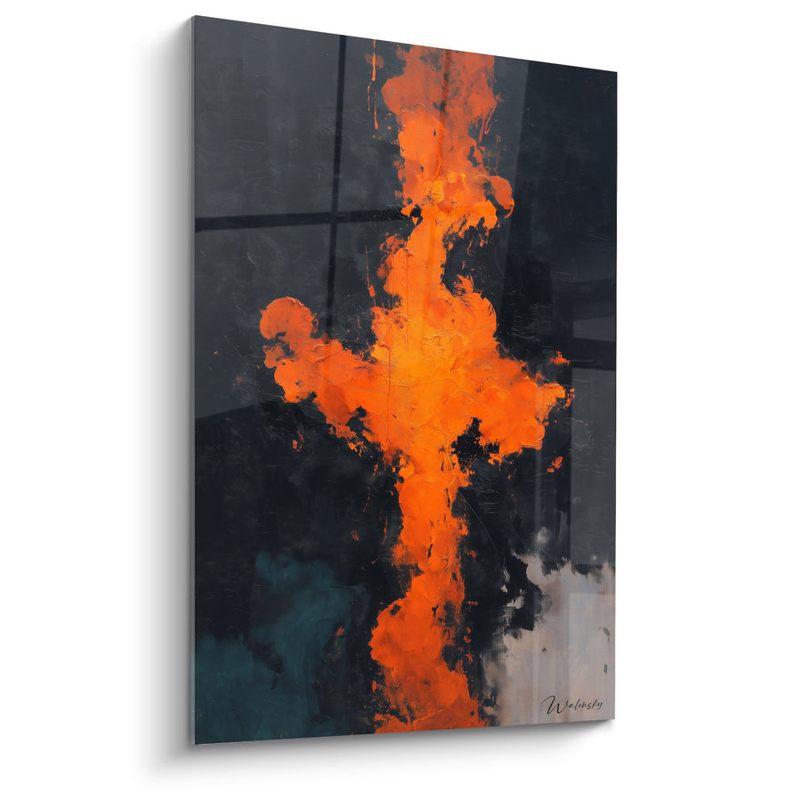 Tableau abstrait explosion orange et noir - Éruption - Edition Feng shui Sud Feu