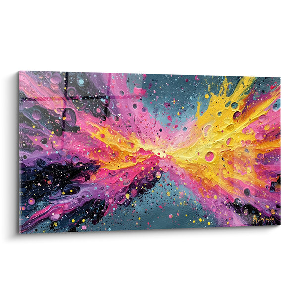 Dipinto Nébula rosa e gialla con bolle cellulari - Cellule cosmiche screziate - Edizione stile Pittura astratta