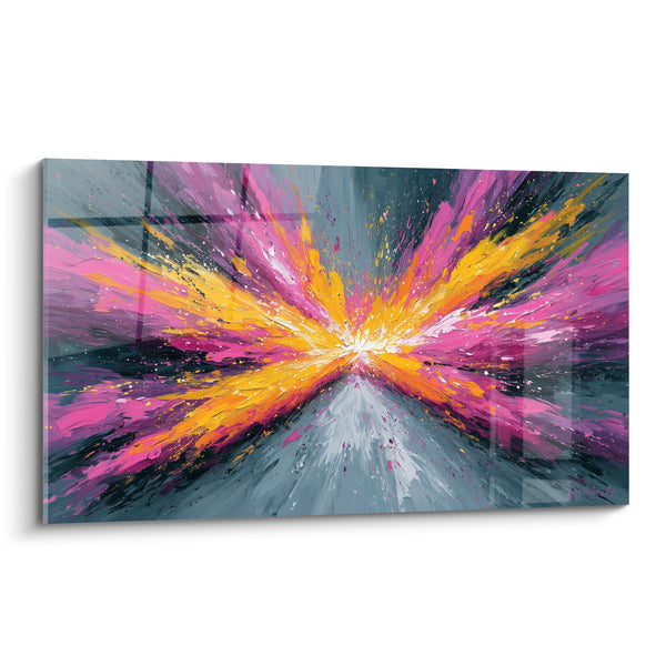 Tableau Explosion papillon rose et orange convergente - Point de fuite lumineux - Edition style Peinture abstrait