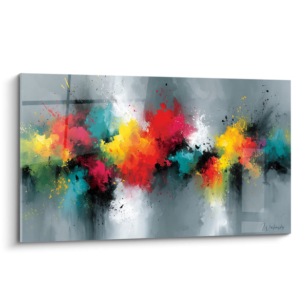 Tableau Explosion colorée sur fond gris anthracite - Éruption de teintes - Edition style Peinture abstrait