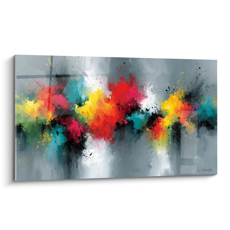 Tableau Explosion colorée sur fond gris anthracite - Éruption de teintes - Edition style Peinture abstrait