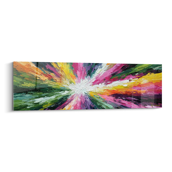 Tableau Explosion vert émeraude et rose fuchsia lumineuse - Souffle de vie - Edition style Peinture abstrait