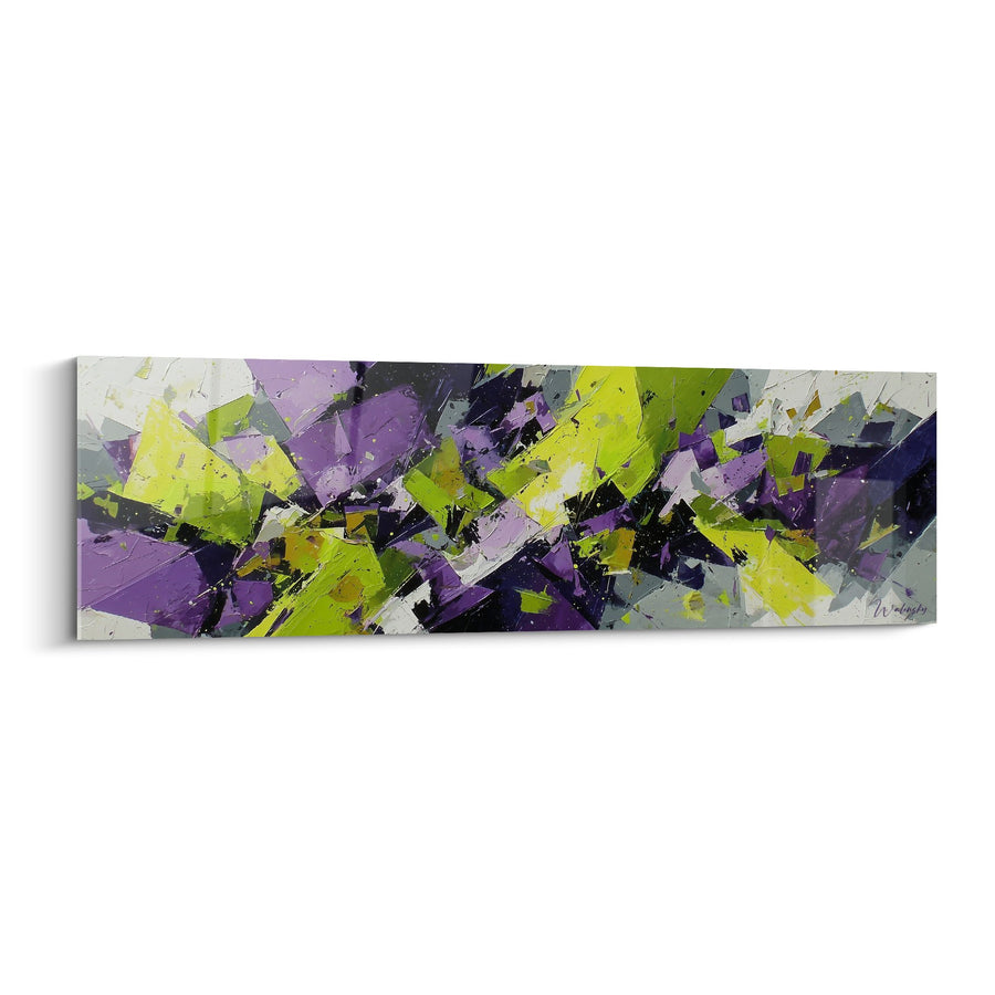 Tableau abstrait explosion de couleurs violettes et vertes - Éclat prismatique - Edition Feng shui Sud-Est Bois