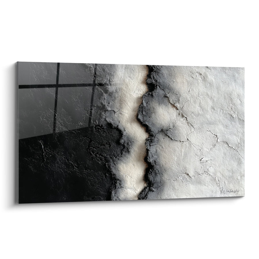 Tableau Abstrait Faille Géologique Noir et Blanc - Rupture Minérale - Edition Feng shui Nord-Ouest Métal