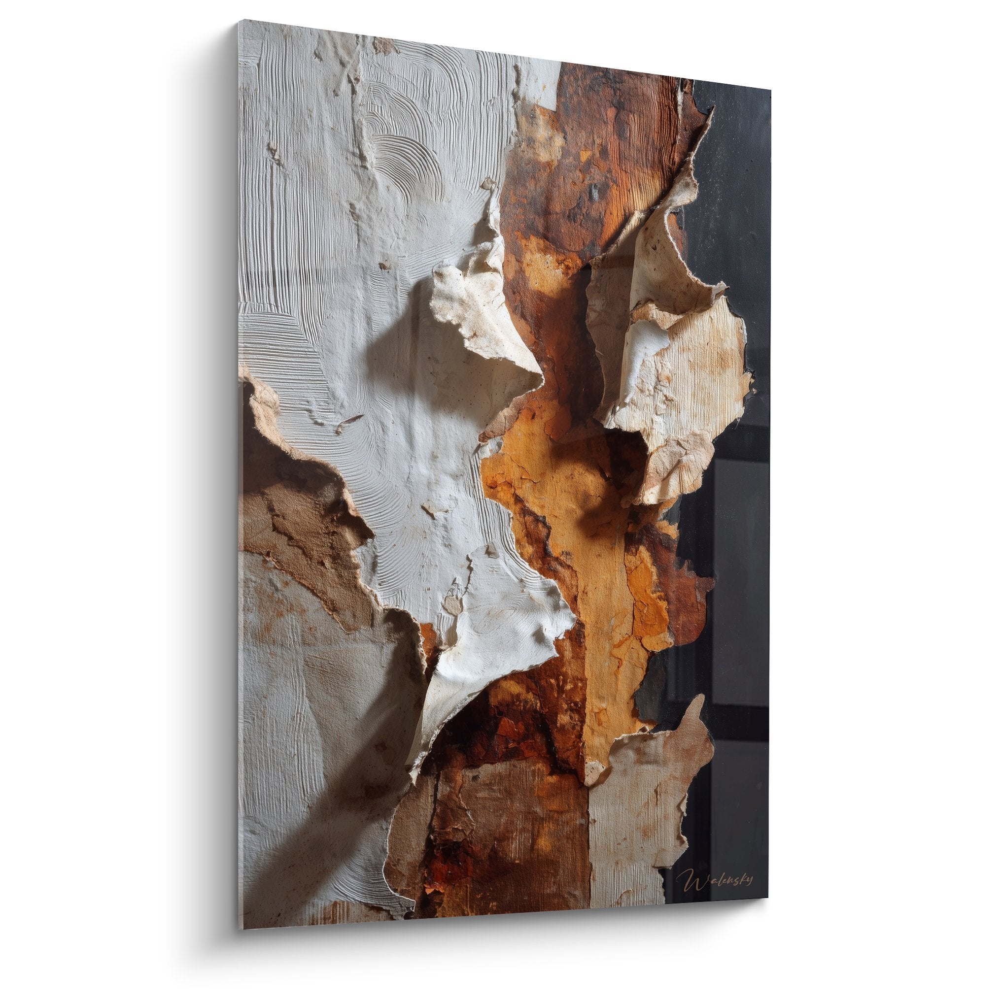 Abstract feng shui wall art earth ochre white tones organic texture relief contemporary composition