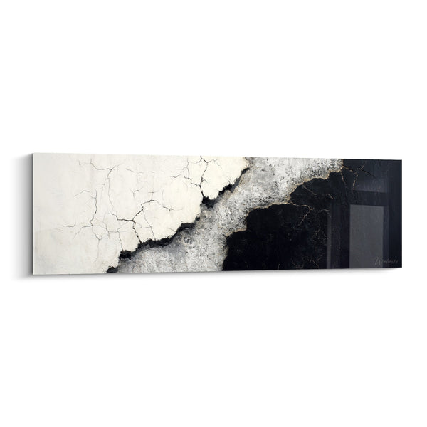 Cuadro abstracto grietas blancas y negro profundo - Contraste mineral - Edición Feng shui Noroeste Metal