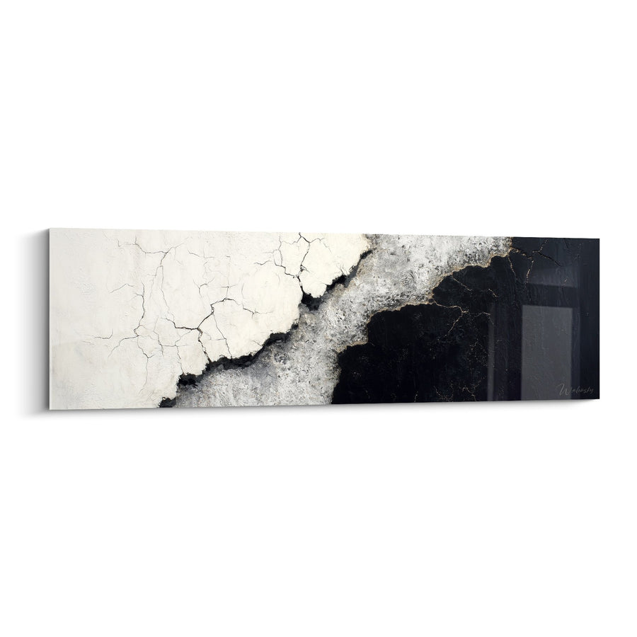 Tableau abstrait fissures blanches et noir profond - Contraste minéral - Edition Feng shui Nord-Ouest Métal