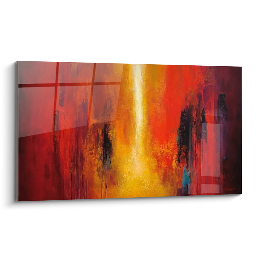 Tableau Abstrait Flammes Dorées et Rouges - Brasier Céleste - Edition Feng shui Sud Feu